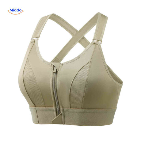 Fitura women's sports bra featuring comfortable zip-front and secure support.