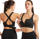 Fitura fitness sports bra in black with secure zip-front closure.