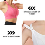 Fitura sports bra showing easy-to-use zip-front fastening for quick dressing.