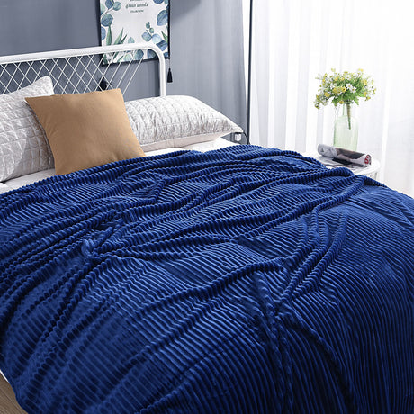 Deep navy blue velvet fleece blanket perfect for any room.