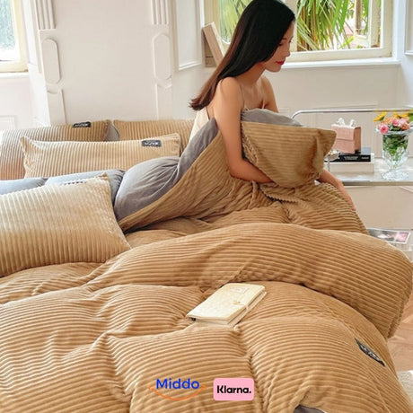 Warm beige fleece duvet cover offering cozy comfort with premium soft fleece.