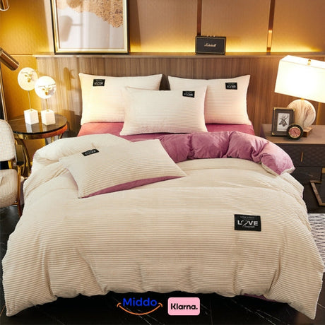 Winter warm fleece duvet cover in cream white color with soft ultra plush material.