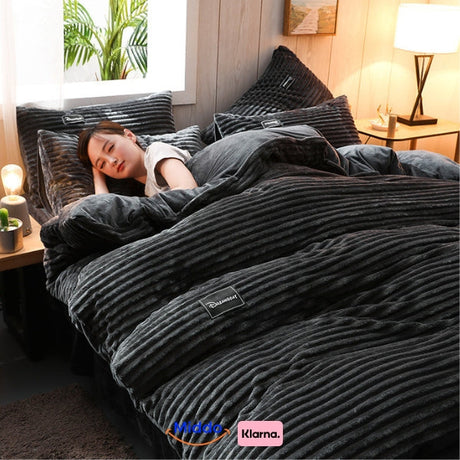 Dark gray fleece duvet cover with ultra soft lining and durable zipper closure.