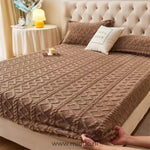 Fleece fitted sheet in warm brown color option.