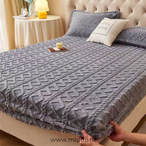 Fleece fitted sheet in versatile grey color option.