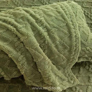 Fleece fitted sheet product shot showing dimensions and form.
