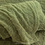 Fleece fitted sheet product shot showing dimensions and form.
