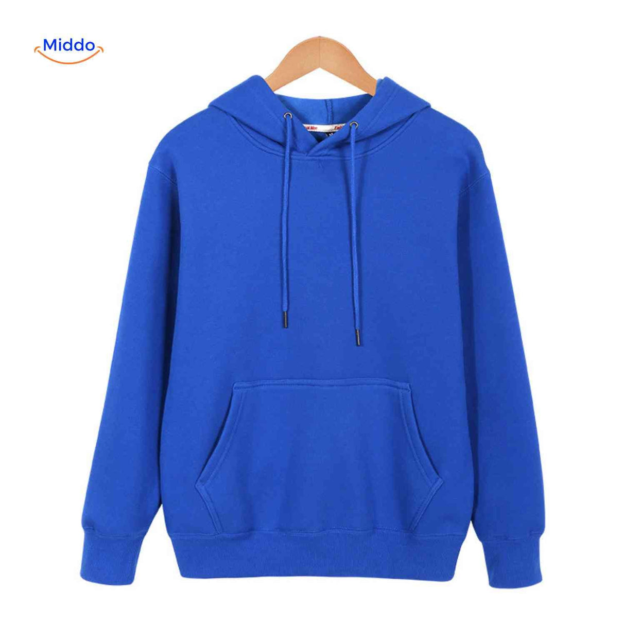 Minimalist fleece hoodie design with kangaroo pocket feature