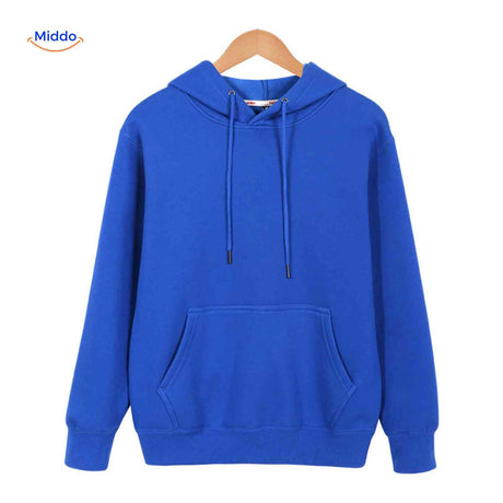 Minimalist fleece hoodie design with kangaroo pocket feature