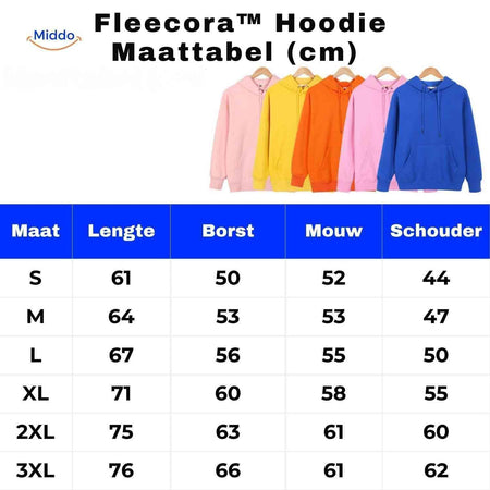 Fleece hoodie sizing guide and measurement chart for all sizes