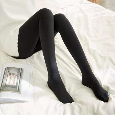 Double-weight black fleece tights with half-foot cut for flexibility.