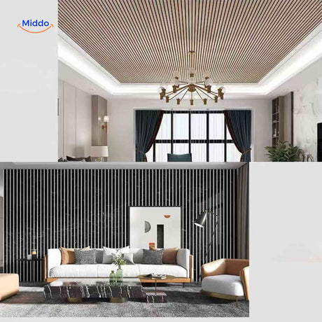 3D wood wall panel being bent to demonstrate its flexible, self-adhesive construction.