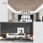 3D wood wall panel being bent to demonstrate its flexible, self-adhesive construction.