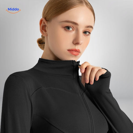 FlexiFit Pro yoga jacket in black with chic, polished finish.