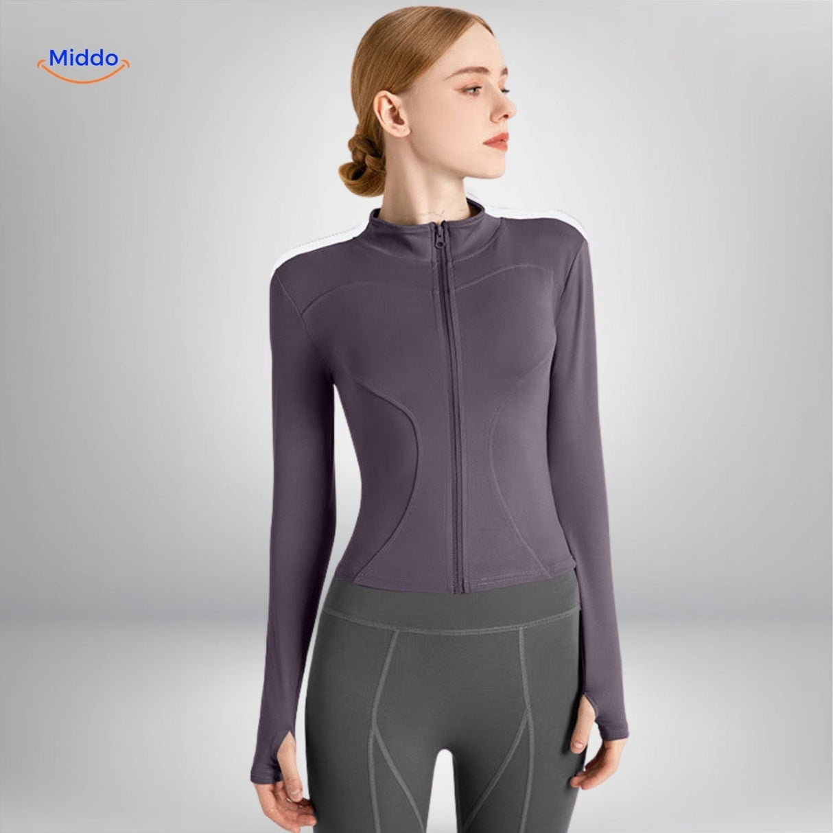 FlexiFit Pro yoga jacket in purple combining comfort and style.