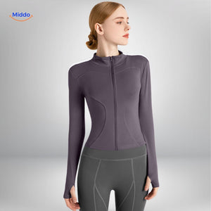 FlexiFit Pro yoga jacket in purple combining comfort and style.