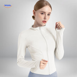 FlexiFit Pro yoga jacket in white with refined, elegant finish.