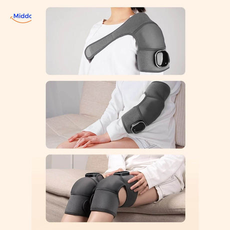 Multi-use FlexiHeat massager for knee and shoulder pain relief therapy.