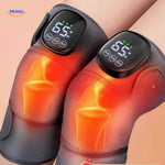 Portable FlexiHeat heated knee massager shown in use for on-the-go pain relief.