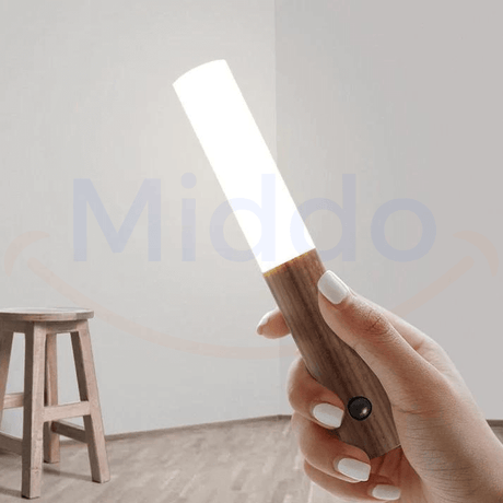 Portable LED lamp held in hand showing compact design and lightweight construction.