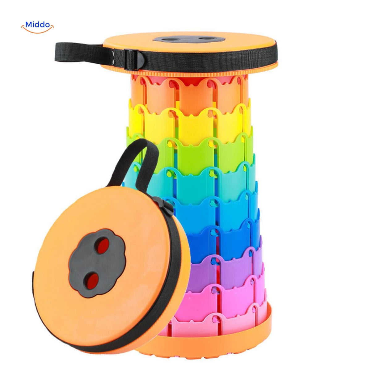 Flexistool in vibrant rainbow pattern with orange highlights.