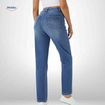 Flexiva high-waist jeans in blue seen from behind with flattering silhouette.