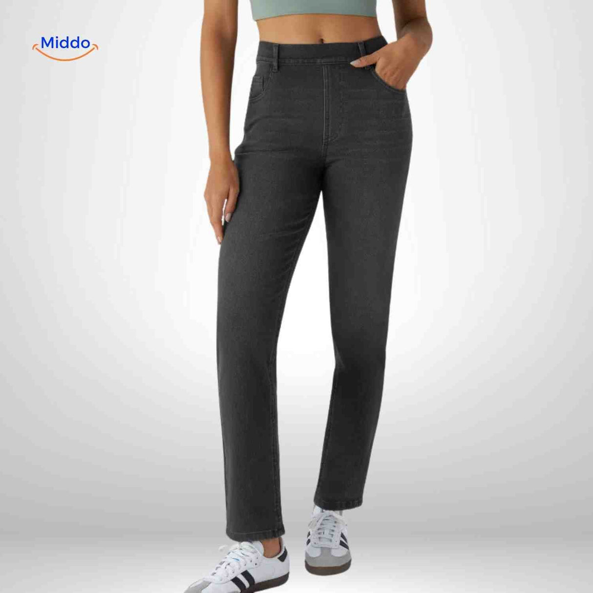 Flexiva skinny-fit jeans in black with all-day stretch comfort.