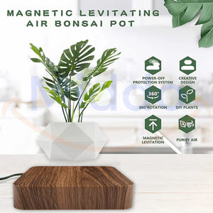 FloatPot levitating plant pot with magnetic levitation features highlighted.
