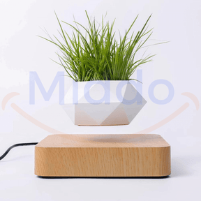 FloatPot levitating plant pot in light brown ceramic finish.