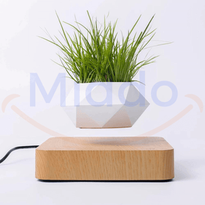 FloatPot levitating plant pot in light brown ceramic finish.