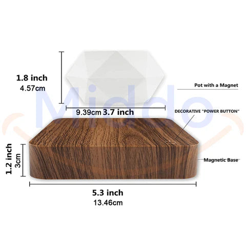FloatPot levitating pot specifications including dimensions and technical details.