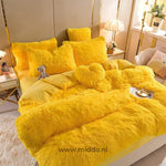 Teddy fleece bedding set in warm yellow color with heart pillow included