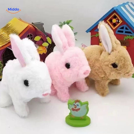 Cute fluffy plush bunny toy with yellow accent details, adding a cheerful pop of color.