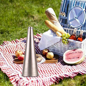 Fly Fan insect repeller protecting outdoor picnic meal.