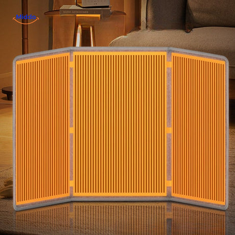 Compact foldable infrared warmer for convenient portable heating.