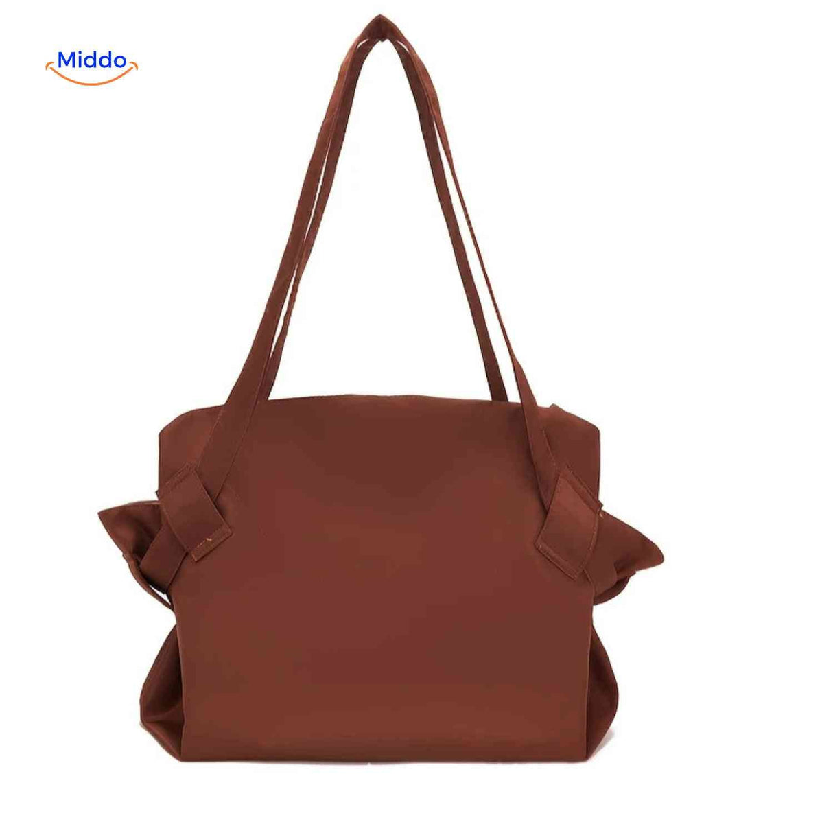Foldable leather shopper bag with durable double handles.