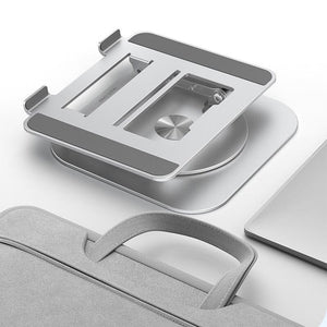 Compact foldable laptop stand for travel and portable workspace solutions.
