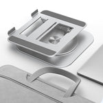 Compact foldable laptop stand for travel and portable workspace solutions.