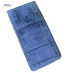 Foldable padded travel prayer mat in blue, folded compact for on-the-go prayer.