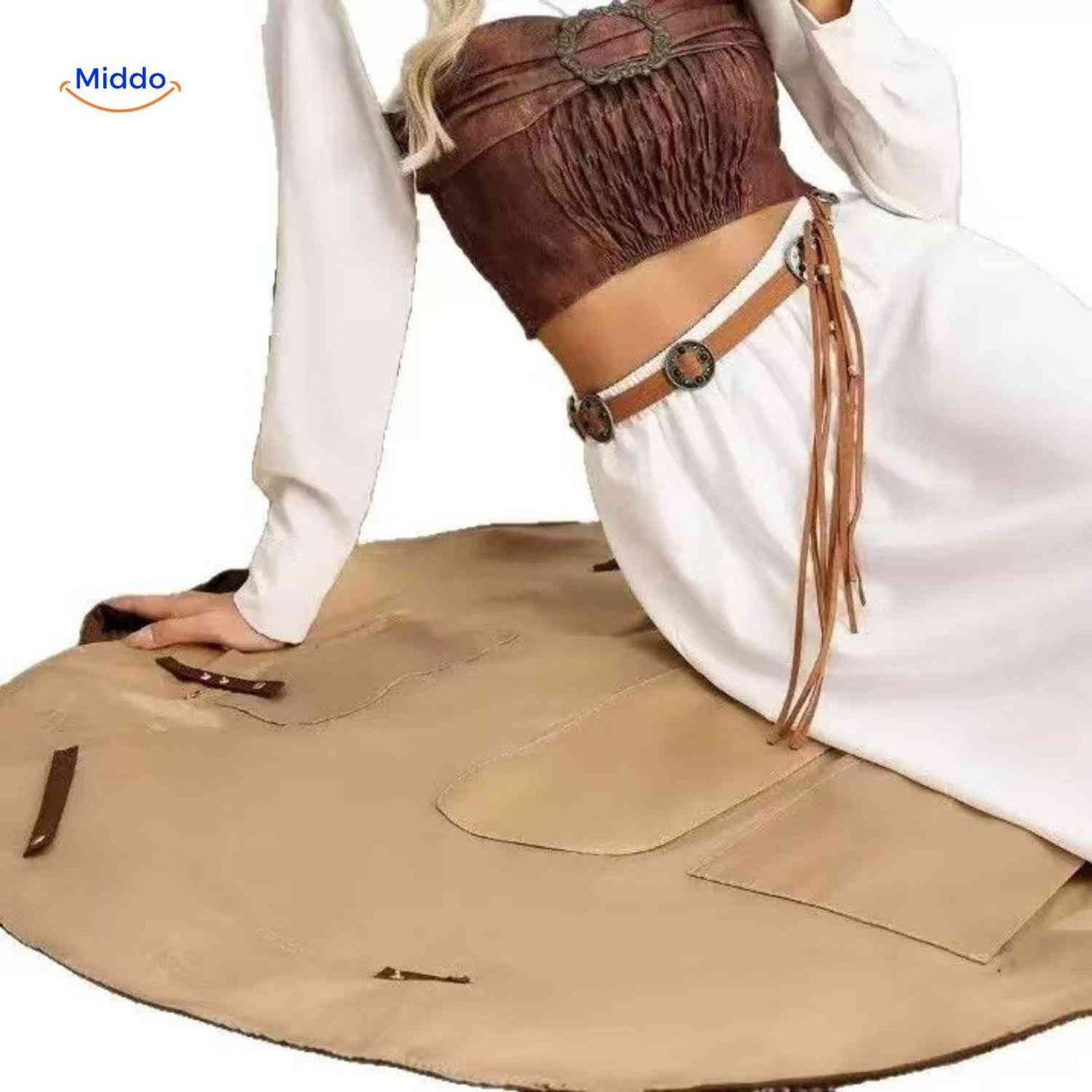 Large foldable round organizer with multiple storage compartments inside.