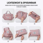 Collapsible expandable travel bag with multiple storage compartments and functions.