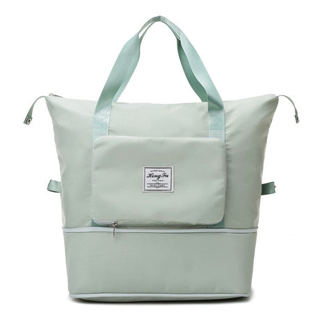 Sage green waterproof expandable travel bag with large capacity and folding design.