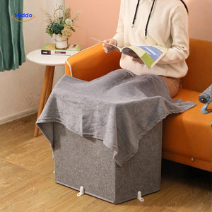 Heating pad layered with blanket for deeper, extended warmth.