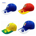 Collection of soccer caps featuring various teams and countries.