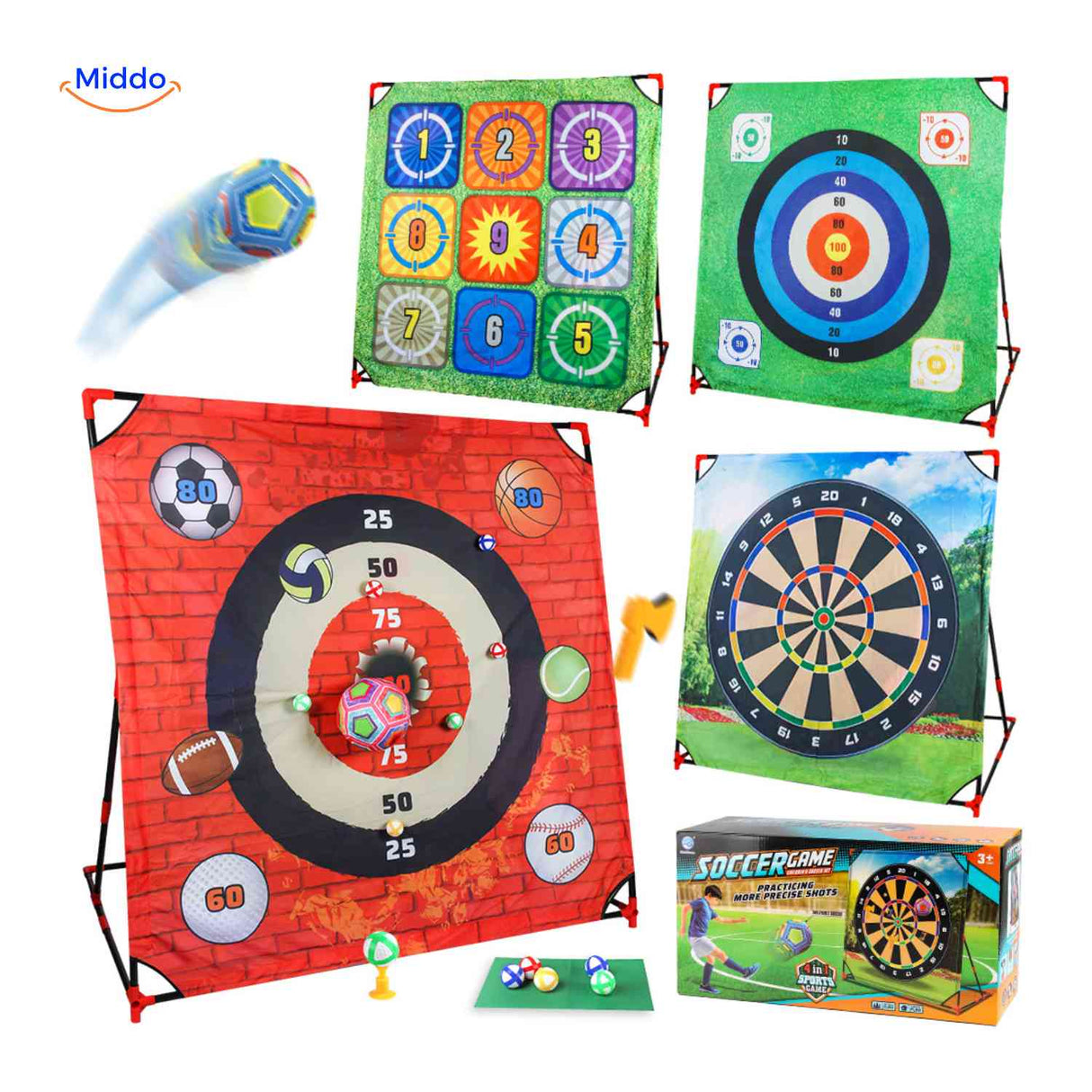 Four-in-one shooting game with multiple targets for outdoor play.
