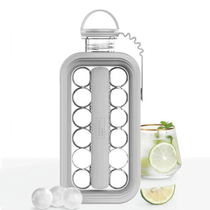 FrostyBalls transparent water bottle showing ice ball maker feature.