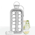 FrostyBalls transparent water bottle showing ice ball maker feature.