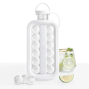 FrostyBalls transparent water bottle with ice balls and lime slice.
