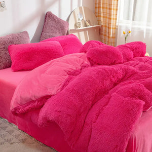 Teddy Fluffy fleece bedding set in Fuchsia