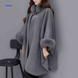 Furina wool cape coat in gray with elegant faux-fur collar trim and comfortable fit.